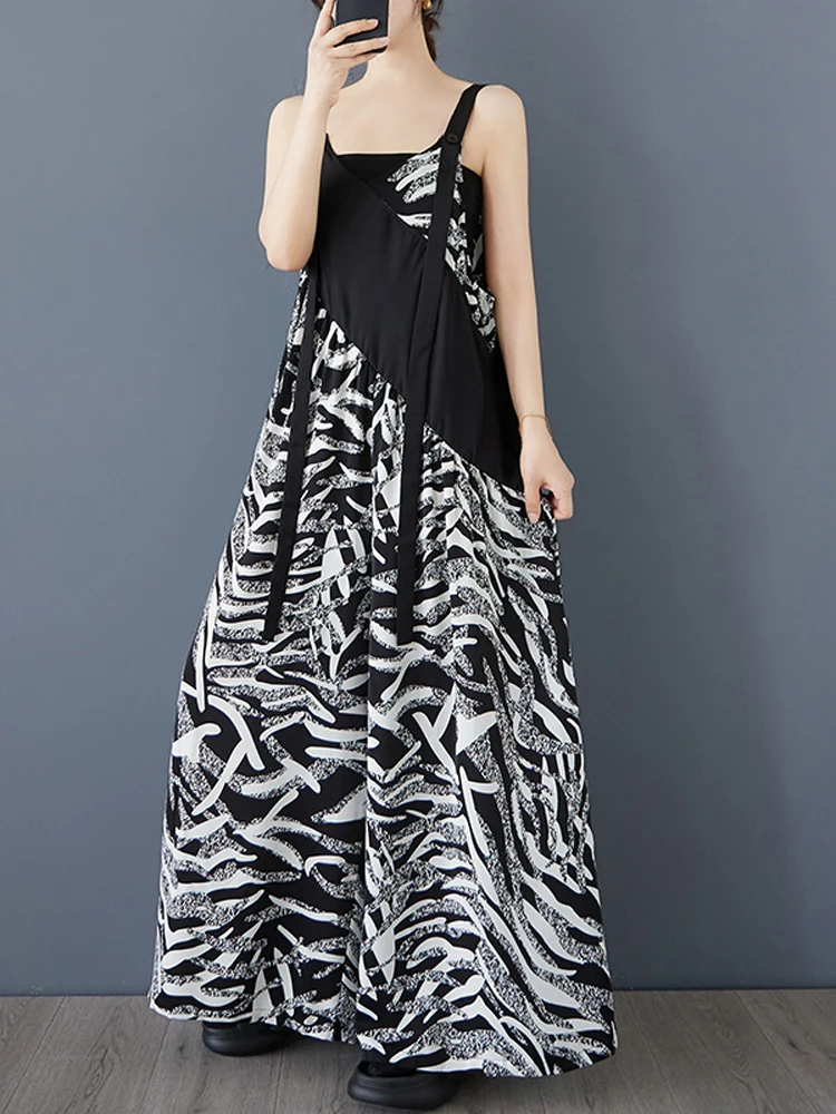 NYFS 2025 صيف جديد طباعة عموما فضفاض حجم كبير غير النظامية الربط النساء الحمالات بذلة بنطلون أنثى بنطال ذو قصة أرجل واسعة