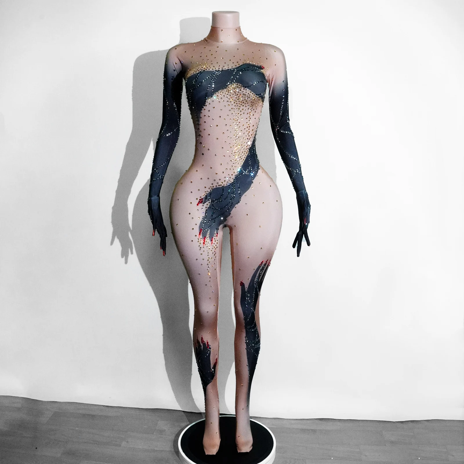 

Glitter Rhinestones Jumpsuit Women Sexy Stretch Pole Dance Jumpsuit Party Singer Performance Stage Wear Birthday Festival Outfit