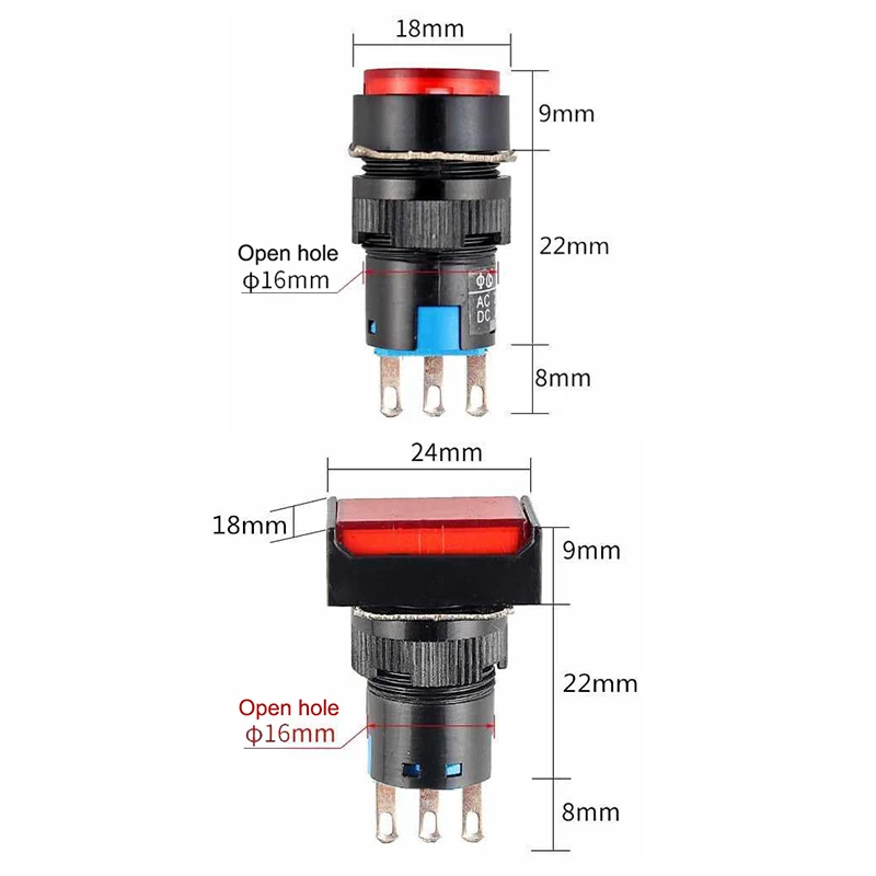 1pc 16mm la16y/j/F-11 AB6-MR retângulo redondo auto-redefinição interruptores de botão interruptor de alimentação 1no1nc