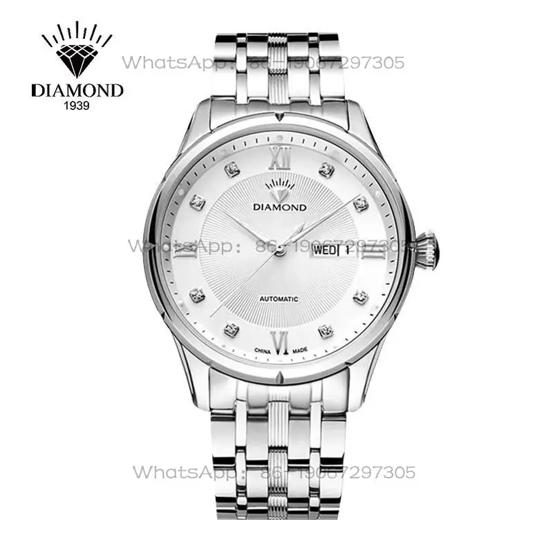 

Shanghai Diamond Watch Men's Automatic Double Calendar Mechanical Watch, Waterproof Luminous Business Casual Wristwatch for Men