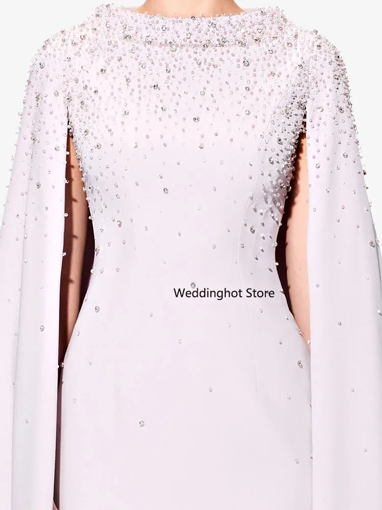 Vestido de noite de luxo personalizado, miçangas, gola redonda, mangas, capa, vestidos de noite modernos para mulheres, elegante, formal, 2026