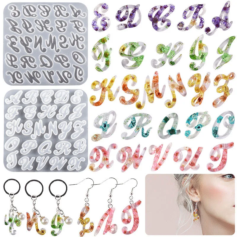 DIY Crystal Epoxy Resin Mold 26 English Capital Special-shaped Letters Earrings Keychain Silicone Mold