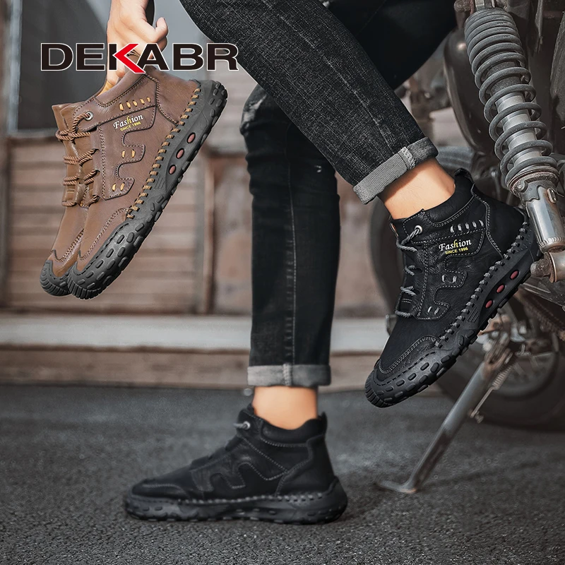 DEKABR Fashion High Quality PU Leather Men Boots Winter Warm Outdoor Snow Boots Handmade Designer Ankle Boots Size 38-46