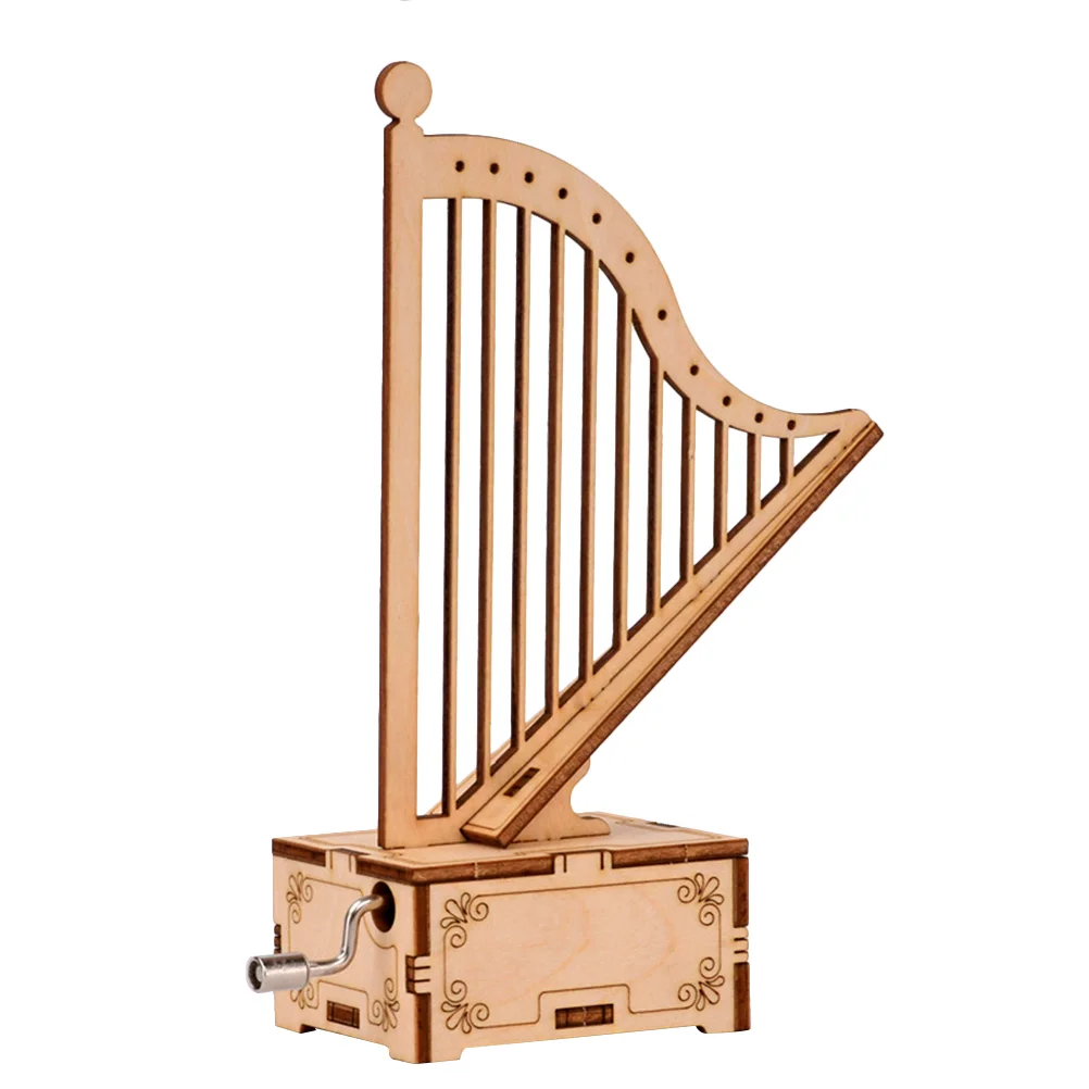 Wooden Handwork Music Box Harp Shape Music Box Wooden Music Box Assembled Muic Box for Kids Handwork Assembled Music Box