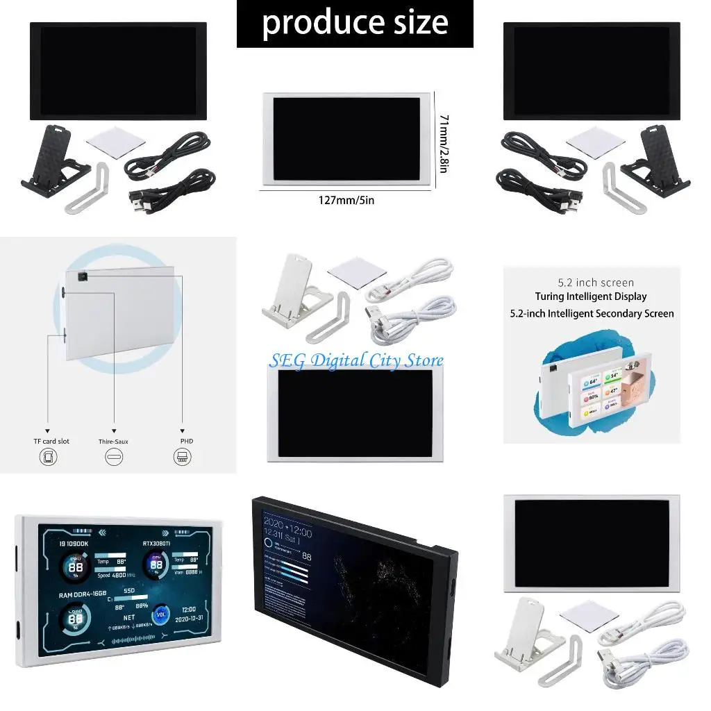 

U75B 5.2inch Type C Secondary Screen Computer CPU GPU HDD Monitor Dynamic Editable Theme USB Display Sub Screen