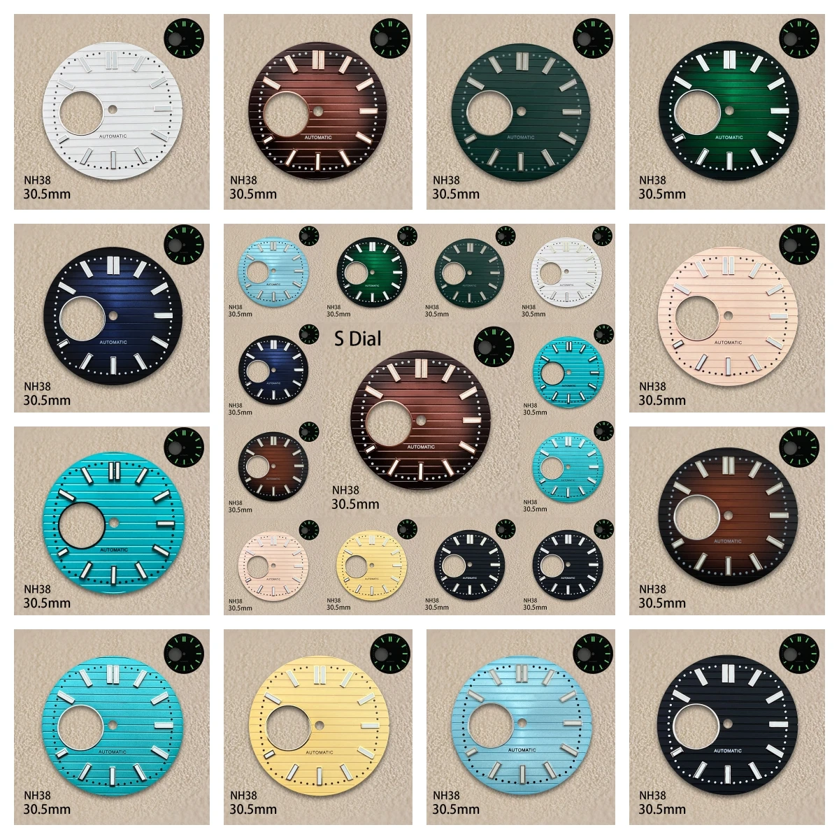 

30.5mm S Logo Hollow-Out Dial Fit NH38 Movement Green Luminous Stripe High Quality Dial Watch Modification Accessories