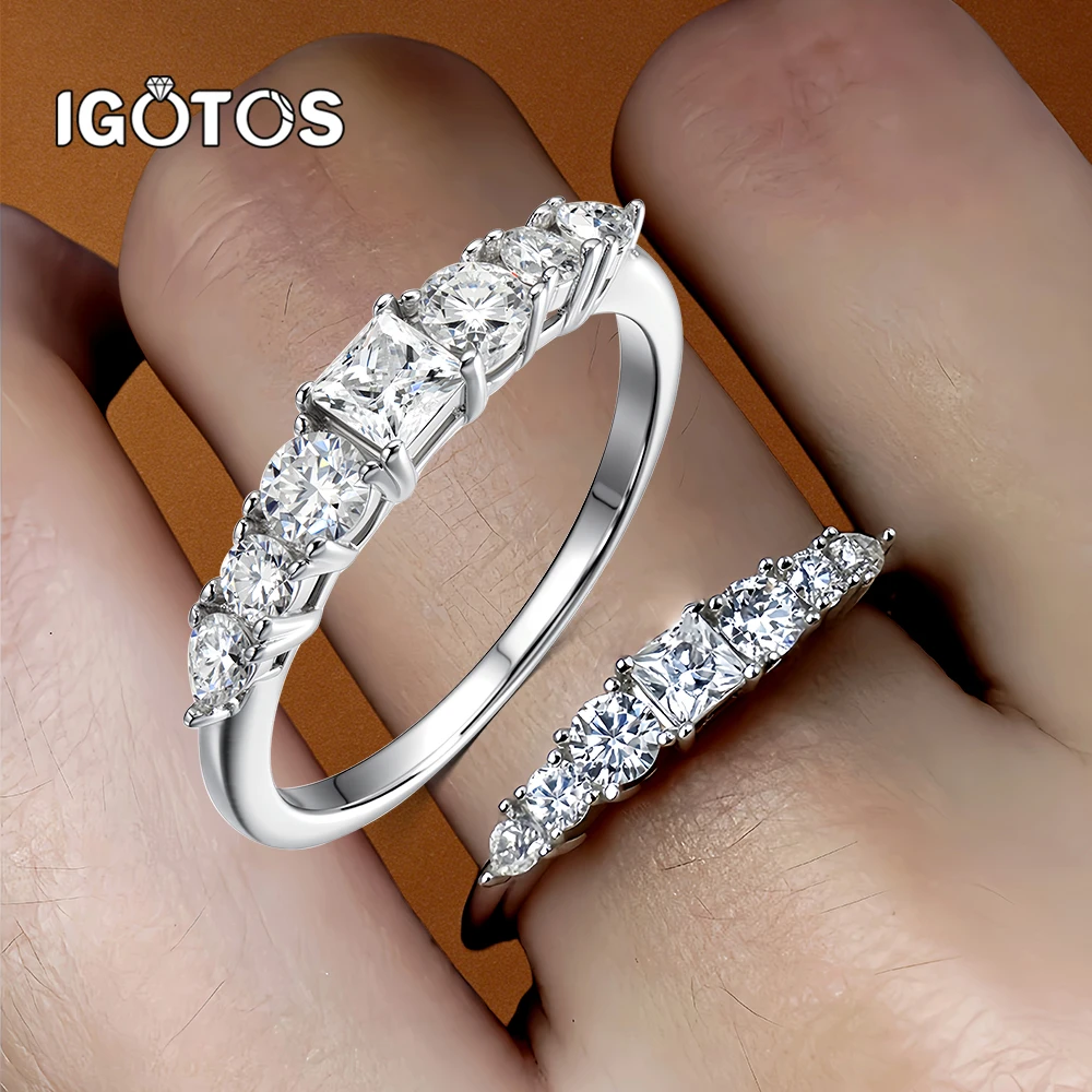 

0.3CT Princess Cut All Moissanite Ring for Women S925 Sterling Silver Wedding Band 7 Stone Lab Diamond Engagement Fine Jewelry
