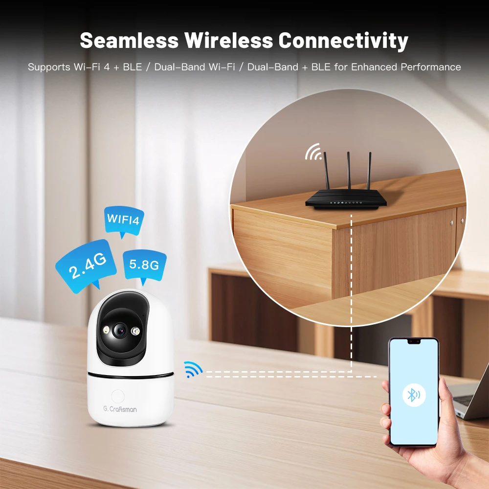 CN C2 WiFi ,2.4G + 5.8G, Wireless, Two-Way Audio, Auto Tracking, TF Card Slot ,Cloud storage, Home Security G.Craftsman