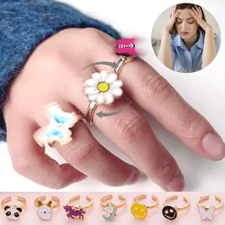 Anti Stress Ring for Women Anxiety Ring Fidget Spinner Opening Adjustable Knuckle Bague Femme Acier Inoxydable Colorful Animal