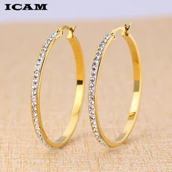 ICAM 2018 New Fashion Bling Bling Hoop Earrings For Women Shiny Crystal Hollow Round Circle Ear Jewelry Gift For Wedding Brincos