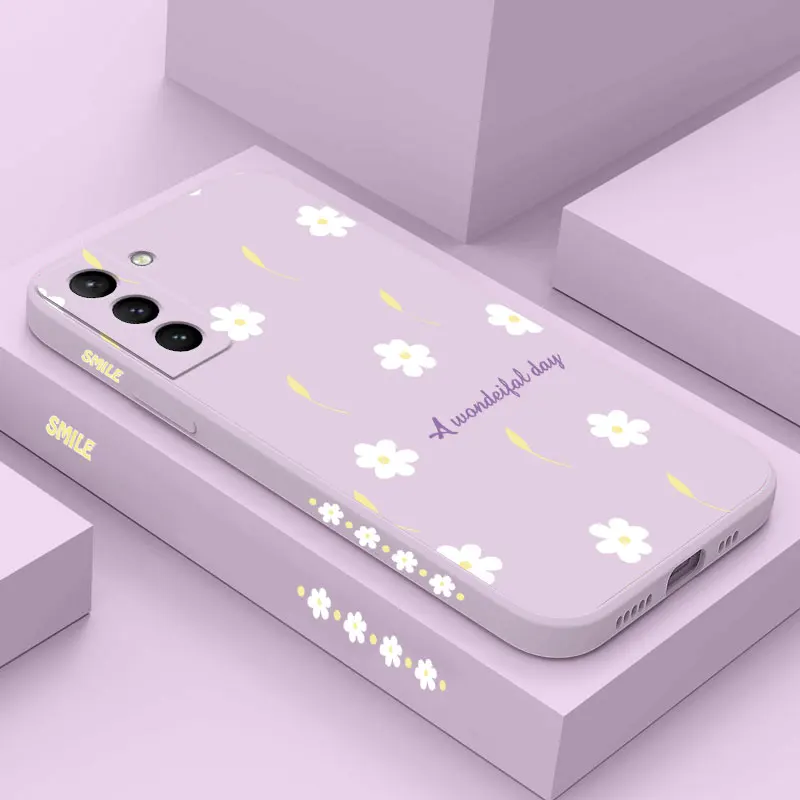 Scattered Daisies Silicone Phone Case For Samsung Galaxy S21 S21FE S21Ultra S21Plus S22 S23 S22Plus S23FE S23Plus S20Ultra Cover