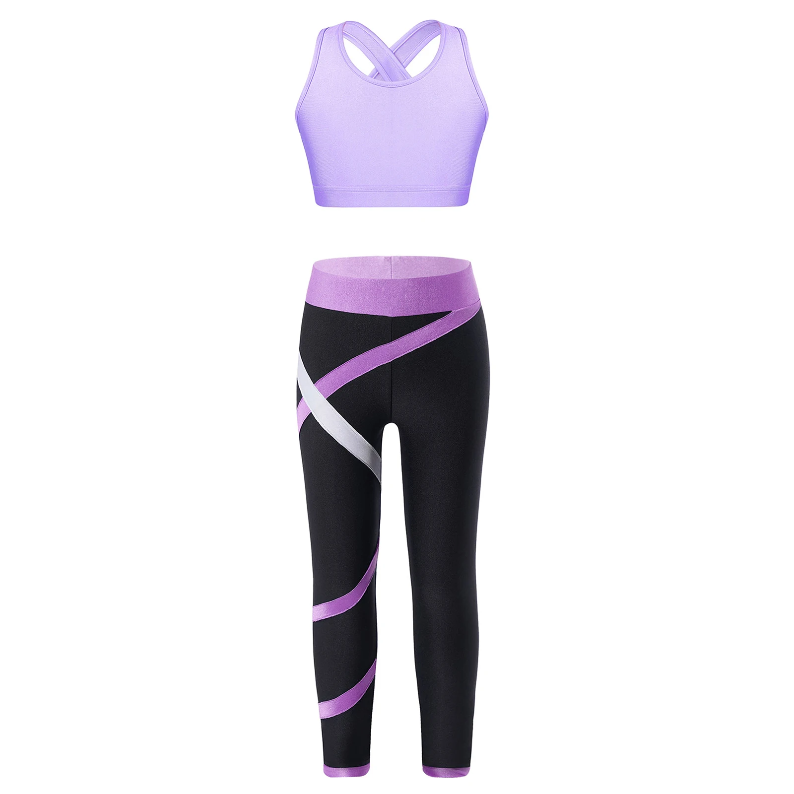 Kids Girls Sport Sets Sleeveless Crop Top with Leggings Pants Outfits for Gym Yoga  Sportswear Ballet Gymnastics Practice