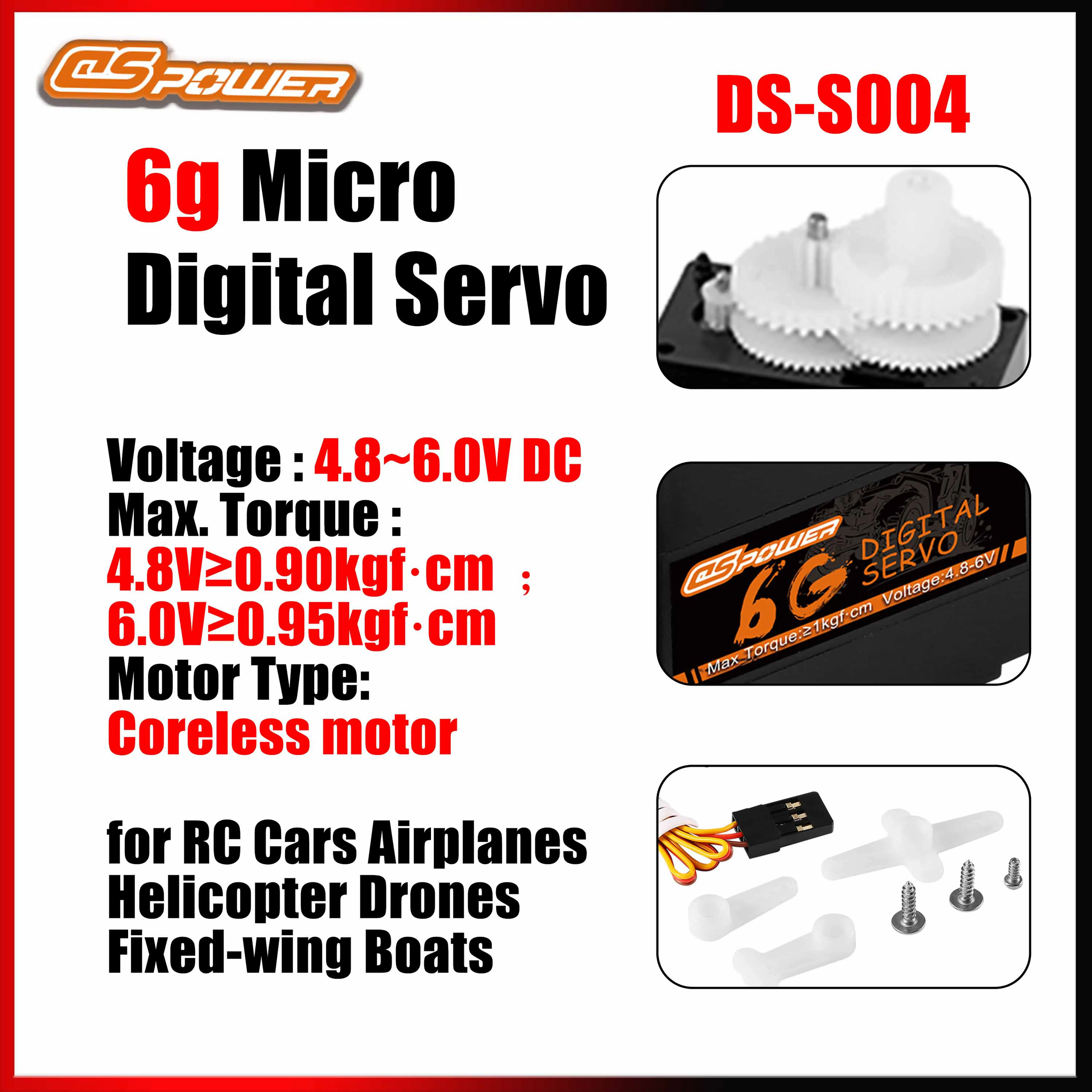 DSPOWER 6g Bezrdzeniowy Silnik z Przekładnią Mikro Serwo Cyfrowe do Samochodów RC Samolotów Helikopterów Dronów Samolotów Stałopłatowych Łodzi Akcesoria Samochodowe