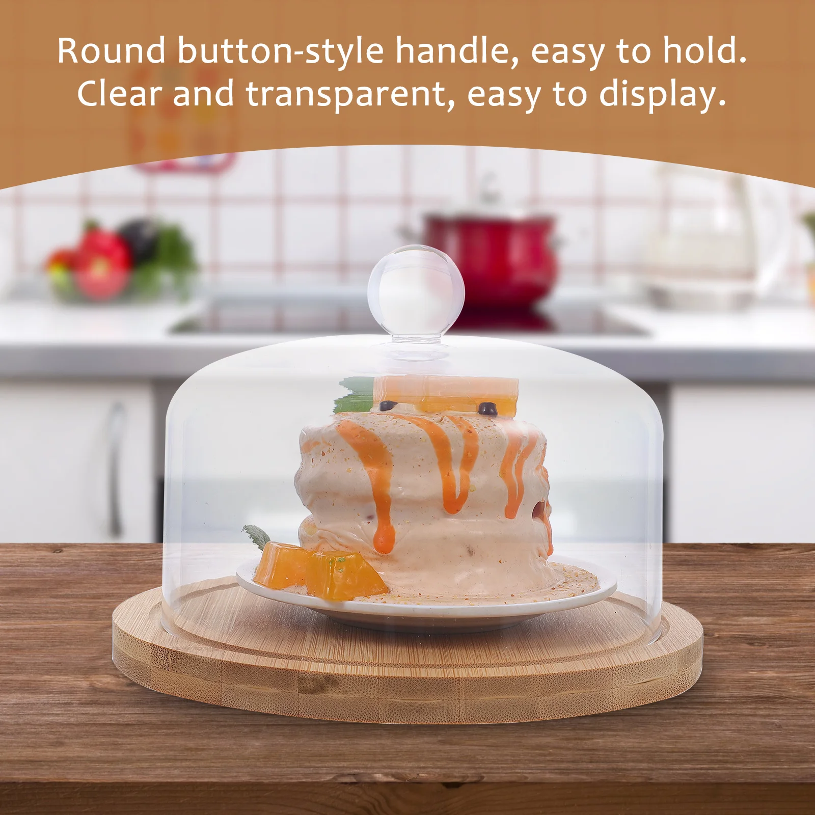

1 set 1 Set Acrylic Food Cover Transparent Cake Cover With Wood Tray Dust-Proof Display Lid For Desserts Snacks Household Use