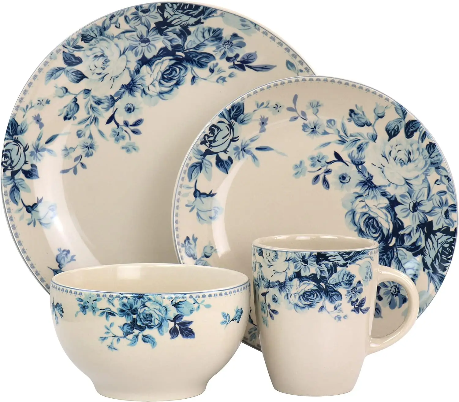 Imagem -02 - Tradicional Sobremesa Rose Dinnerware Grupo Deserto com Acentos Rosa Azul 16 Pcs