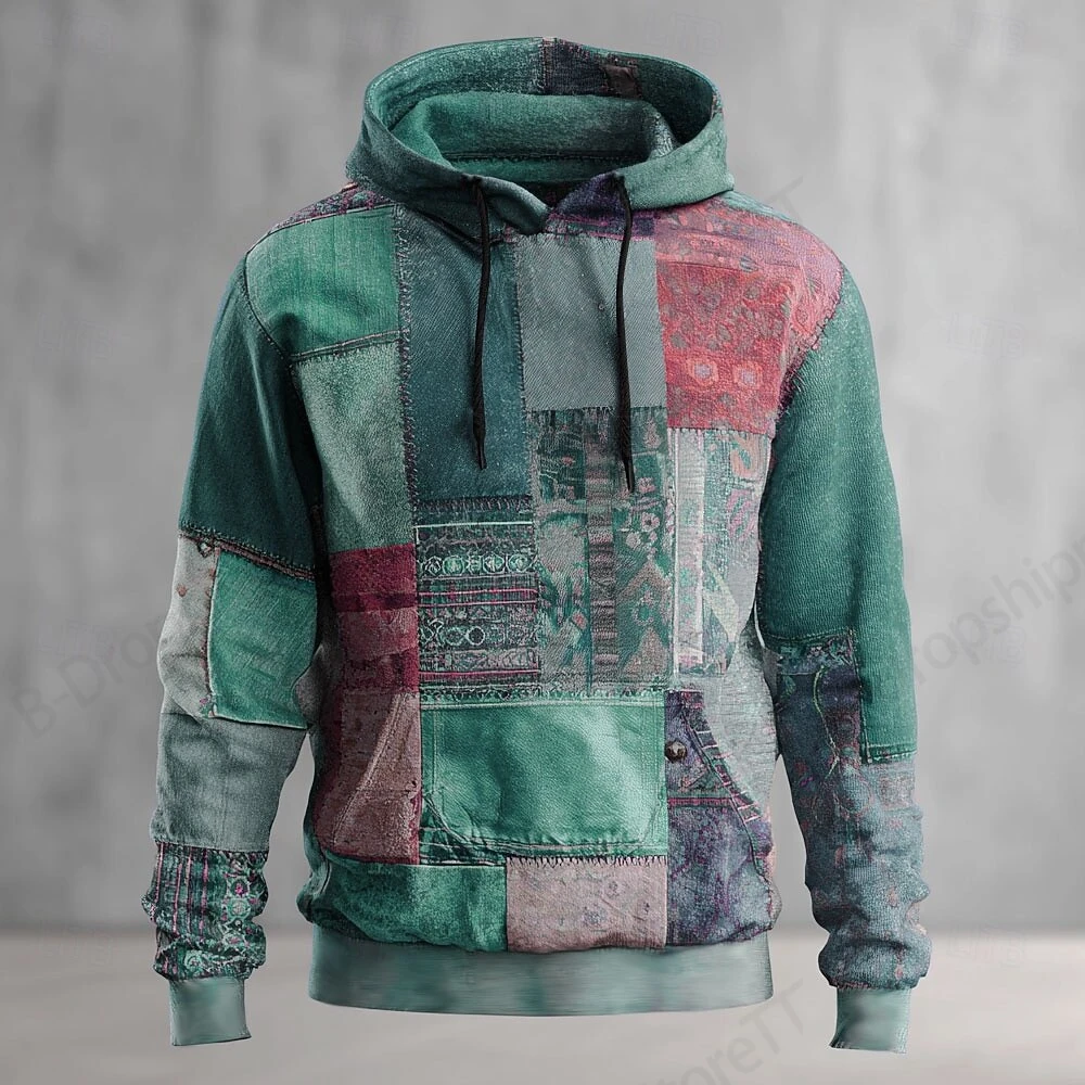 New Geometric Plaid Hoodie Sweatshirt Men Women Fashion Plus Size Hoodies Patchwork 3D Print Men Clothes Y2K Oversized Tracksuit