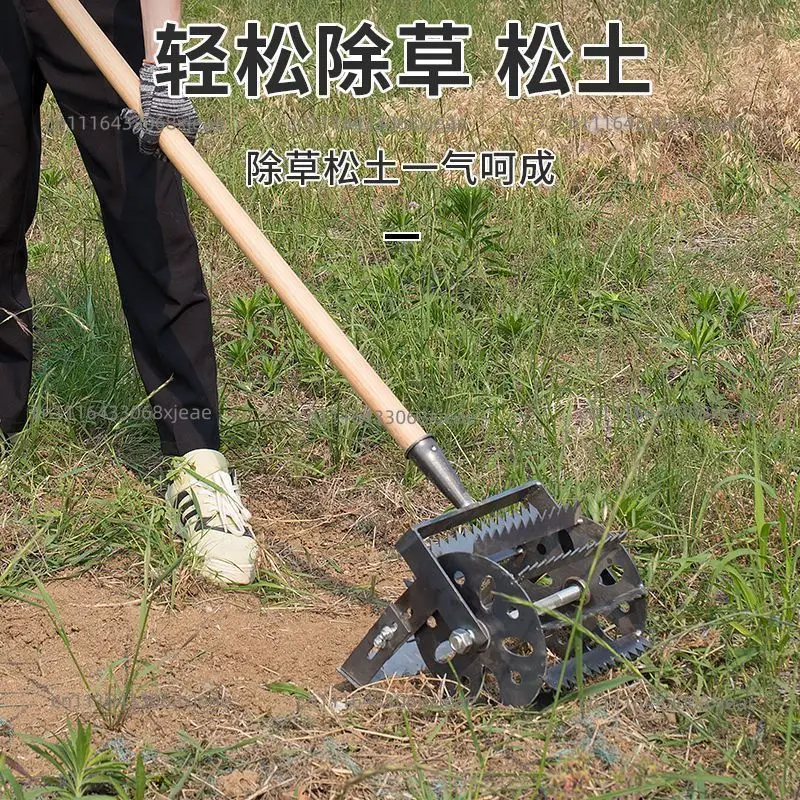 Wheeled weeding multi-functional hand push soil lifting hoe micro tiller soil loosening weeding thickening manual