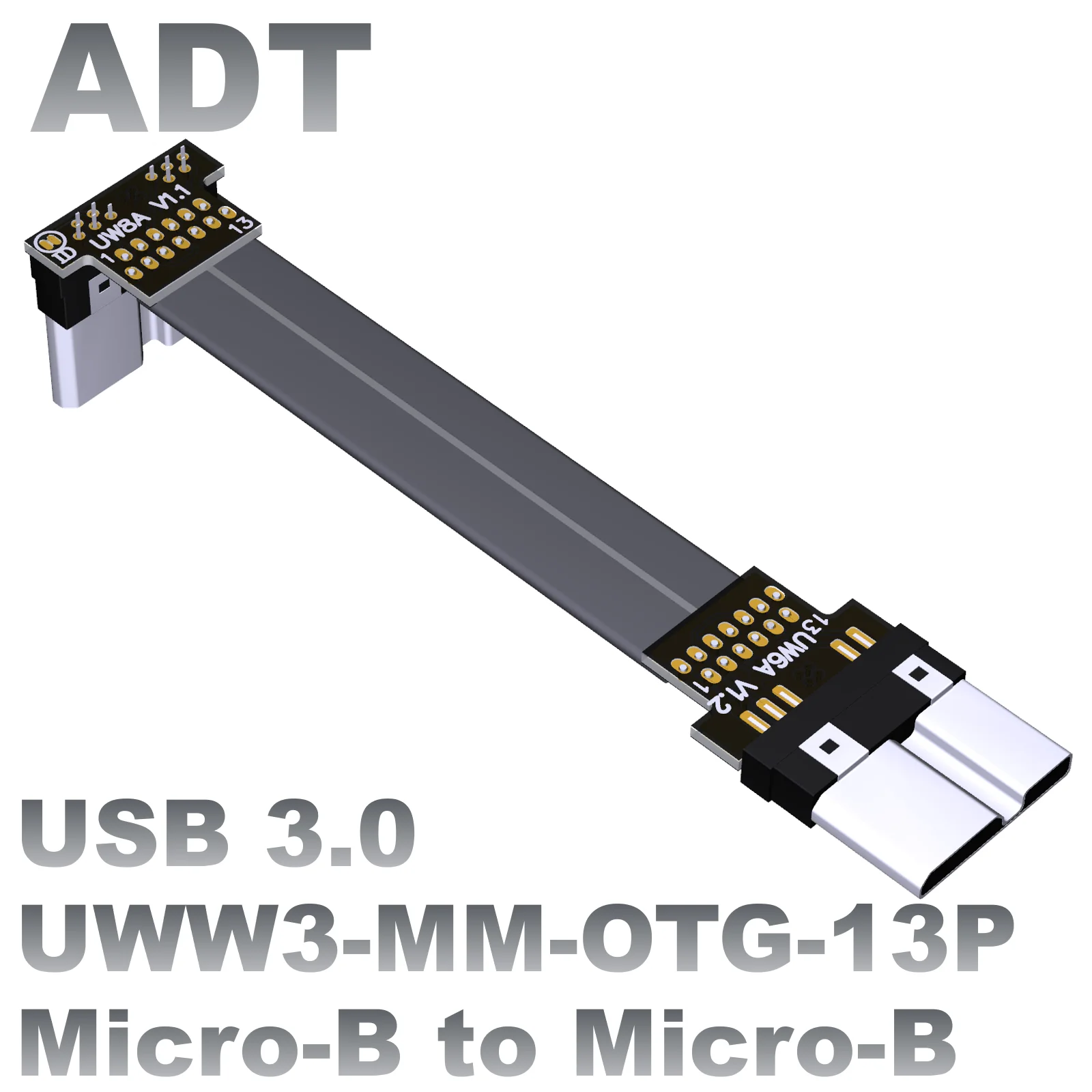 

Flat Cable USB 3.0 Micro-B to Micro-B Ribbon EMI Shielding 90 Degree Angle Connector up Downward 5cm-3m FPC Micro B Cable