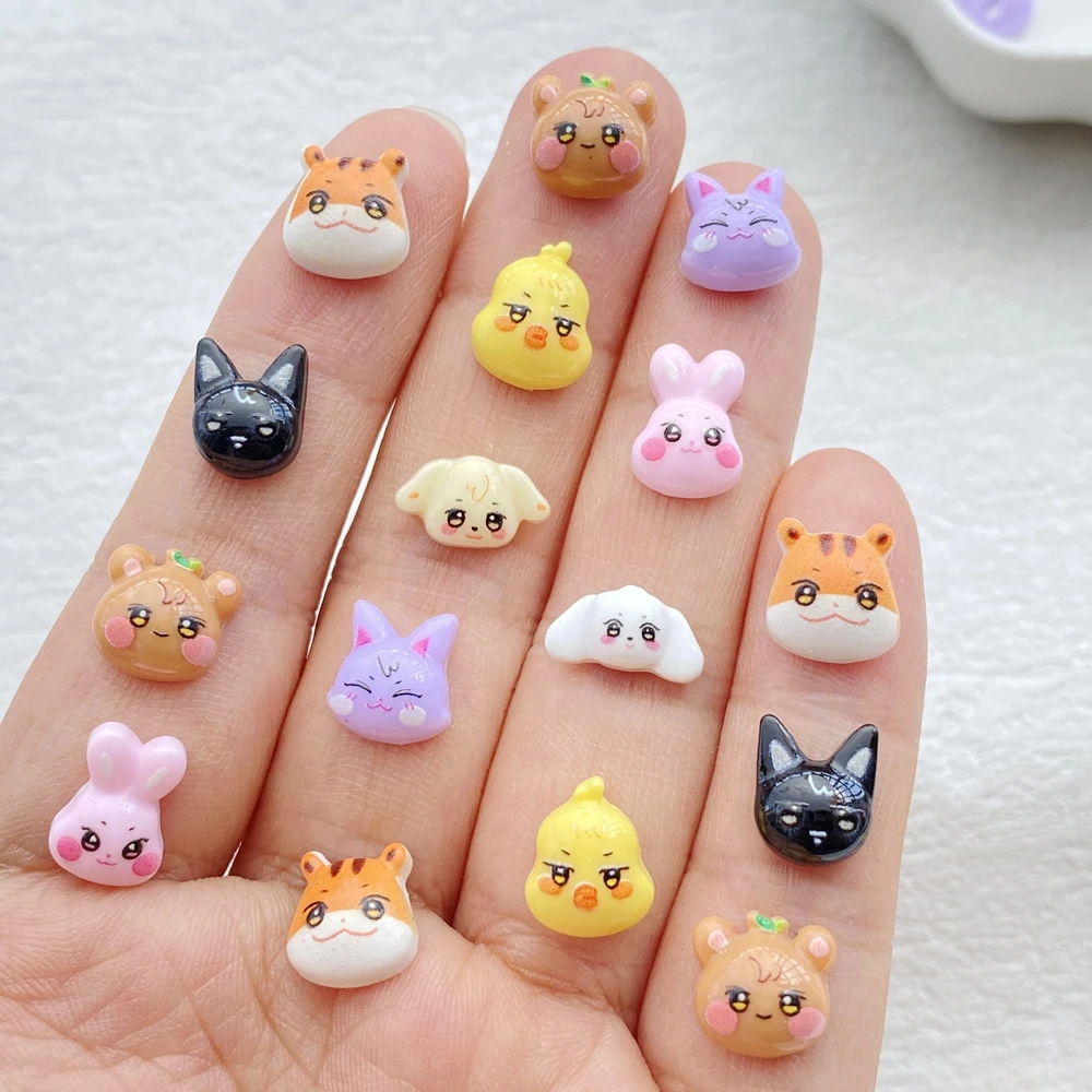50 pçs resina misturada dos desenhos animados mini gatos, coelhos, filhotes e ursos arte do prego parte traseira plana strass scrapbook diy jóias artesanato