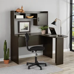 L-Shaped Desk with Hutch, Espresso gaming desk mesa gaming