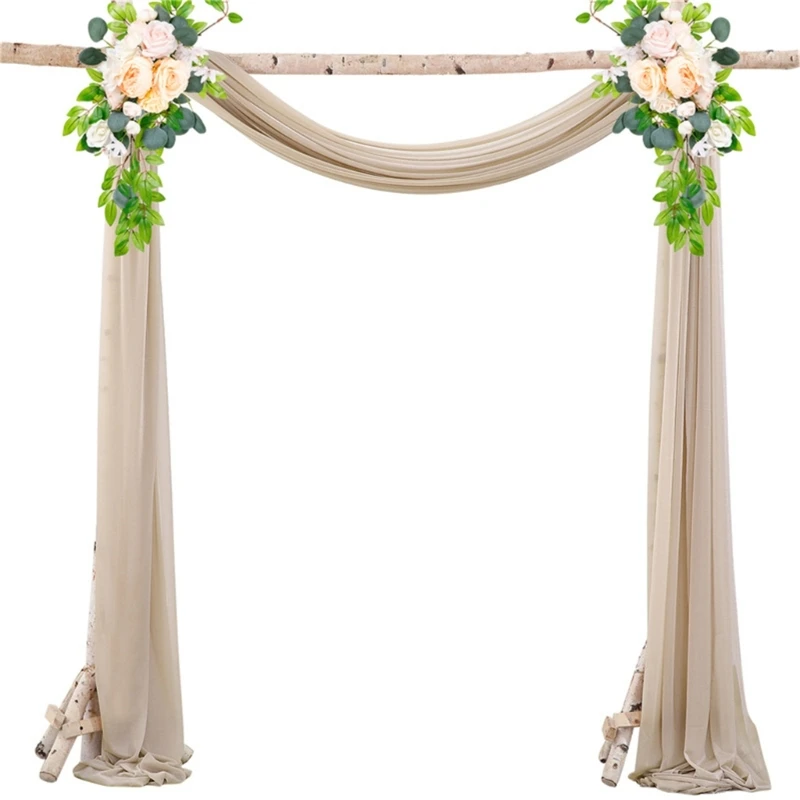 573B Tulle Wedding Archway Curtain Pearls Sheer Wedding Ceremony Celebration Backdrop
