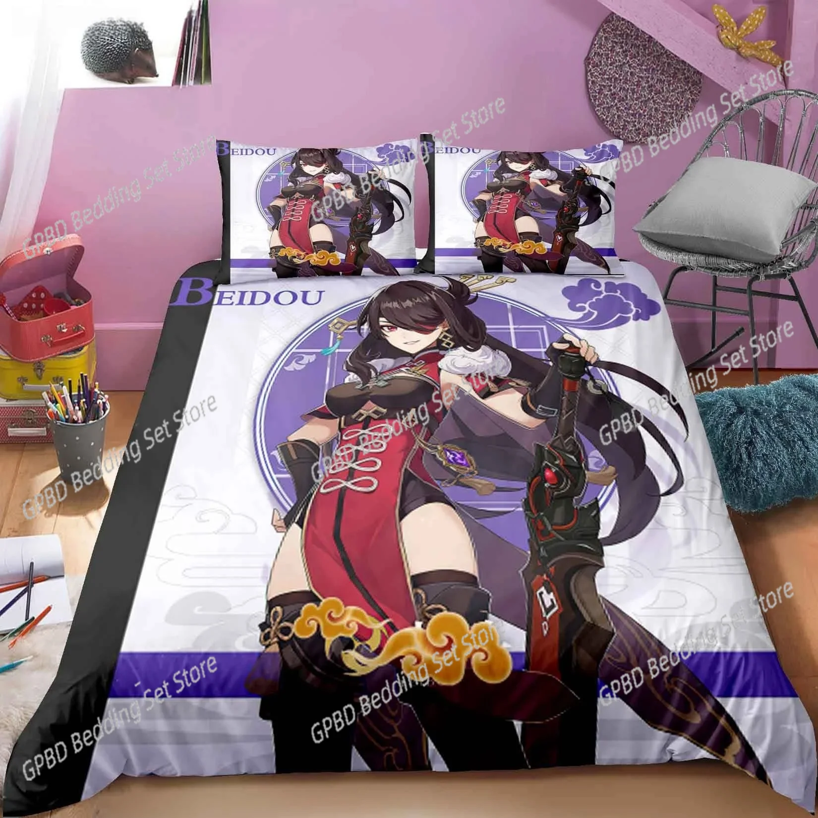 

New Anime Genshin Impact Comfortable Duvet Quilt Cover Pillowcase Bedding Set Children Bedroom Decoration Home Textile