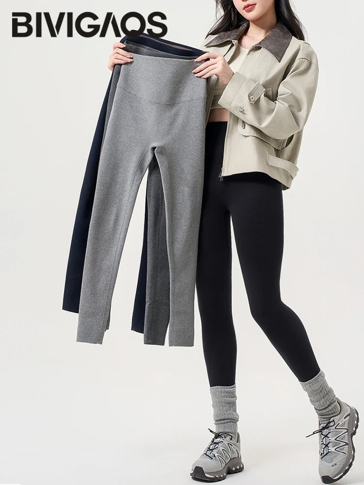 

BIVIGAOS Fall Winter Cotton Thicken Warm Casual Leggings Women High Waist Tight Body Shaping Leggings Butt Lifter Fleece Legging