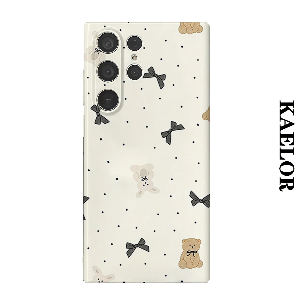 Neutral Teddy Bow Print Durable Shiny Double-layer Case for Samsung S26 Ultra S25 S24 S23 Plus Anti-drop Scratch Resistant Cover