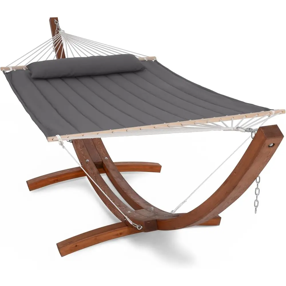 

Double Hammock with Wooden Stand, Outdoor, 475 lbs Capacity, Dark Gray