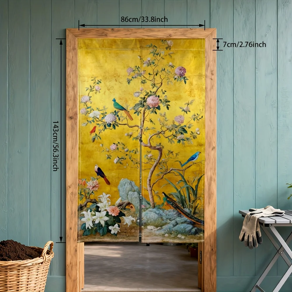 Luxurious Chinese Floral Peony Art Room Divider Curtain Screen Wallpaper Tapestry Golden Background Oriental Decorative Door Par