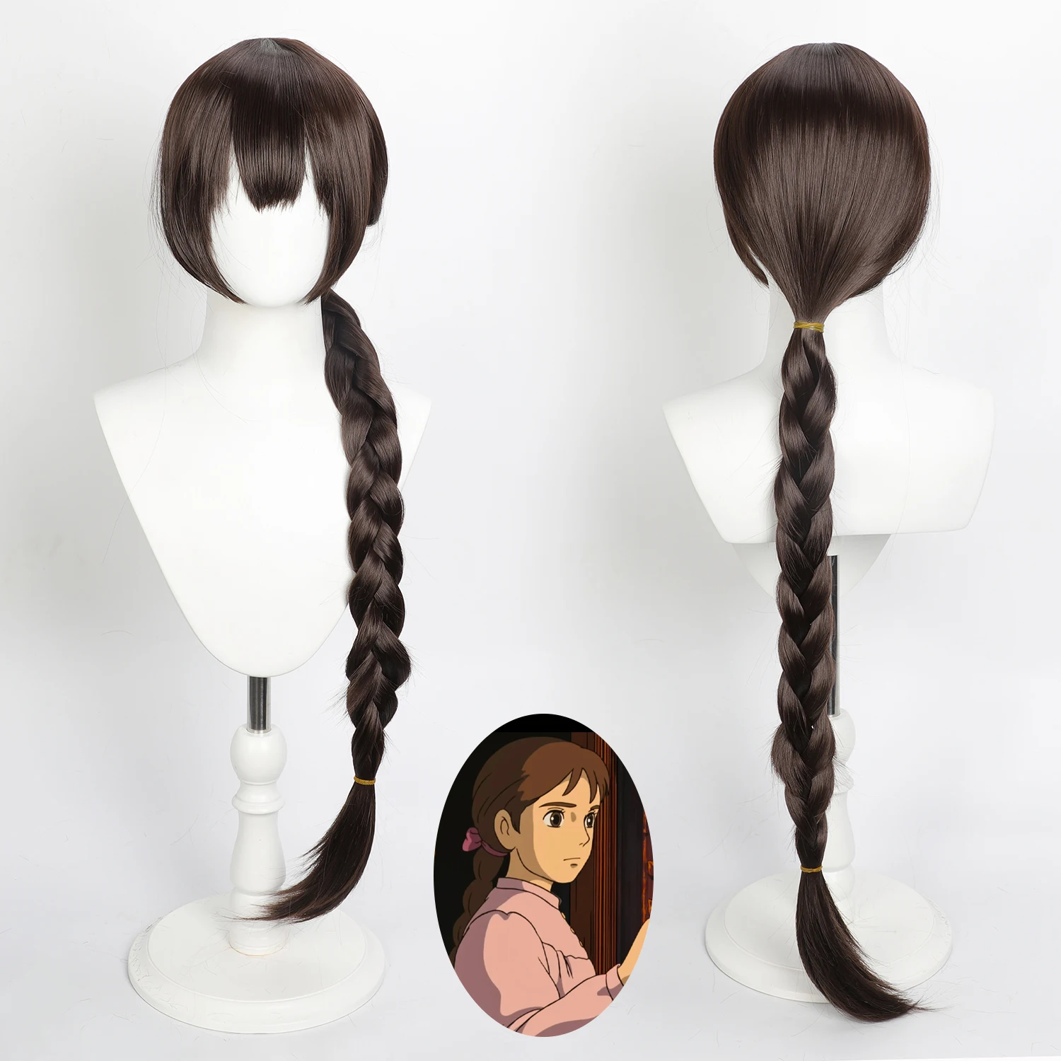 Peluca de Cosplay de Sophie, Larga, Marrón, con una Trenza y Flequillo, Cabello Sintético para Disfraz de Anime de El Castillo Animado de Howl