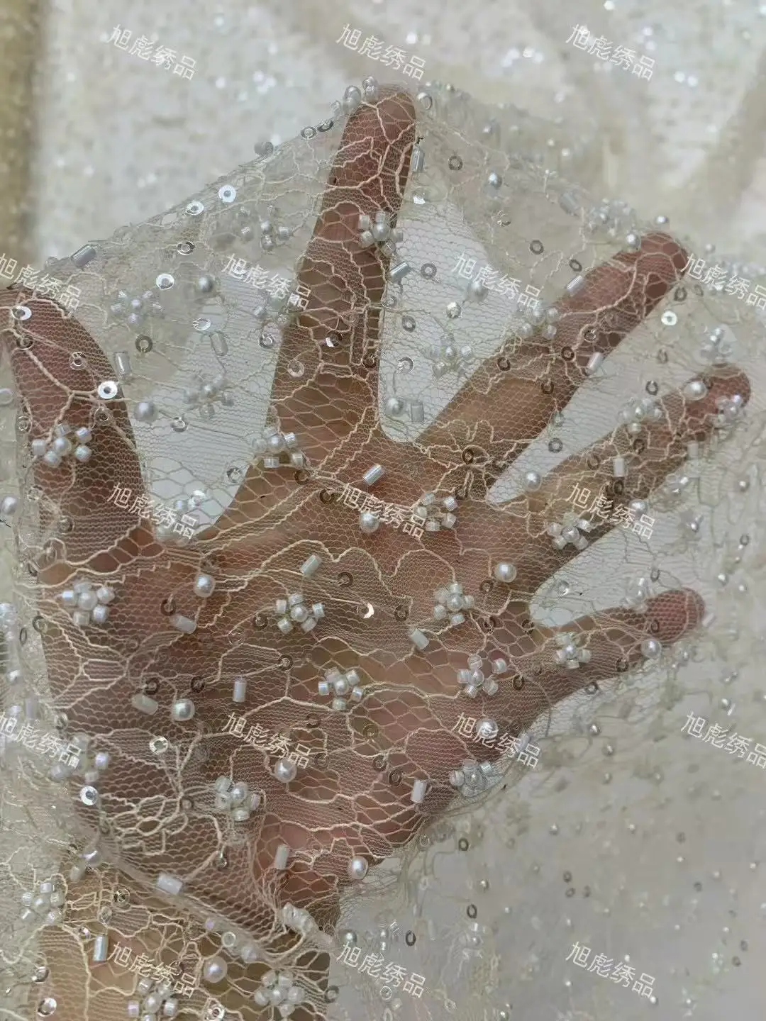 

African Tulle Bead Fabric for Wedding Dresses, Nigerian Beads, Sequins Lace Fabric, French Fashion, Hot Sale, 2025