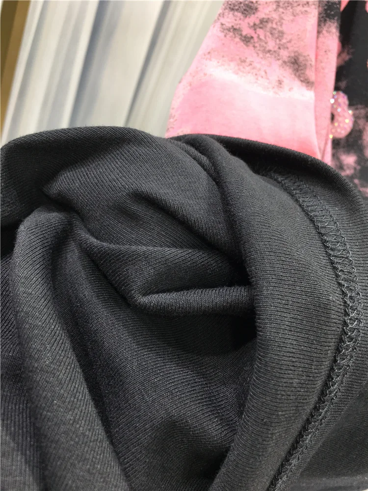 Camiseta de manga larga de talla grande para mujer, camisetas básicas ajustadas de algodón con cuello redondo, jersey de lujo con perforación en caliente para otoño e invierno