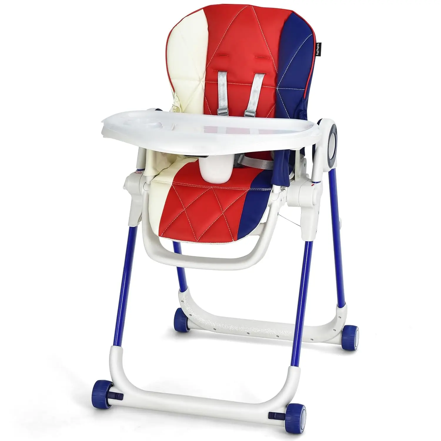 High Chair with Wheels, Foldable Highchair for Babies & Toddlers, Adjustable Backrest/Footrest/Seat Height,