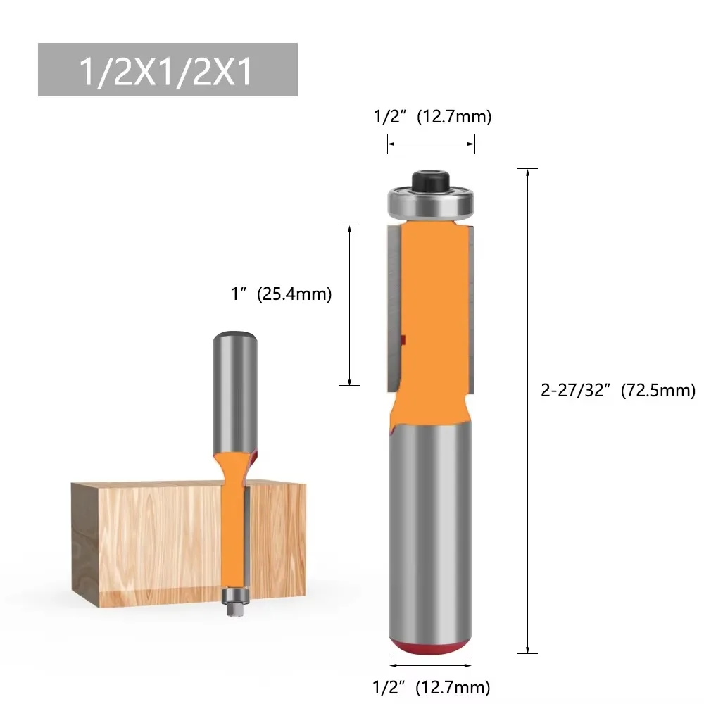 1/2" 12mm Wood Router Bit End Dual Flutes Ball Bearing Flush Router Bit Straight Shank Trim Wood Milling Cutters for Woodworking