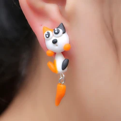 Handmade Dog Polymer Clay Stud Earrings For Women Cute 3D Animal Front Back Ear Jackets Spotted Puppy Earrings for Girl Brincos