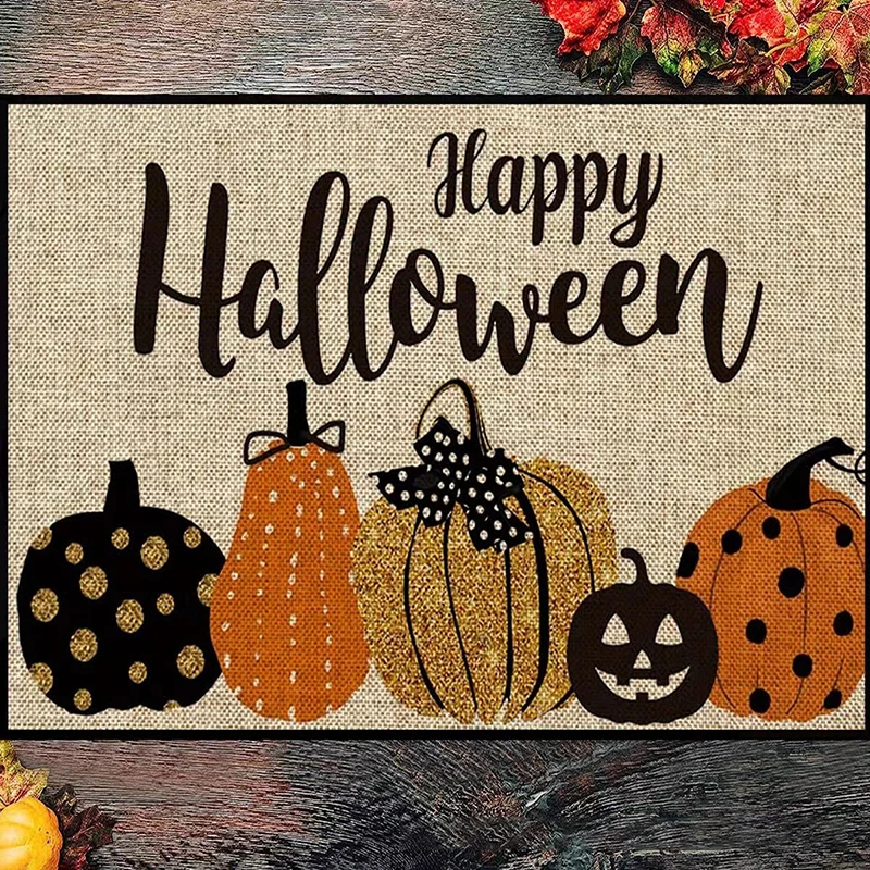 Halloween Pumpkins Floor DoorMat Entrance Flannel Carpet Waterproof Kitchen Hallway Rugs Bedroom Bathroom Non-Slip DoorMat