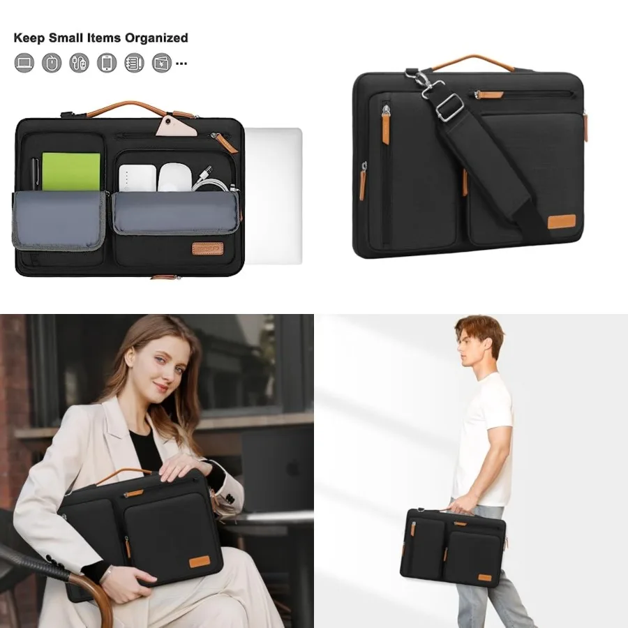 

360 Protective Laptop Shoulder Bag,17-17.3 inch Computer Bag Compatible with MacBook, HP, Dell, Lenovo, Asus Notebook,Side Open Messenger Bag with 4 Zipper Pockets&Handle, Black