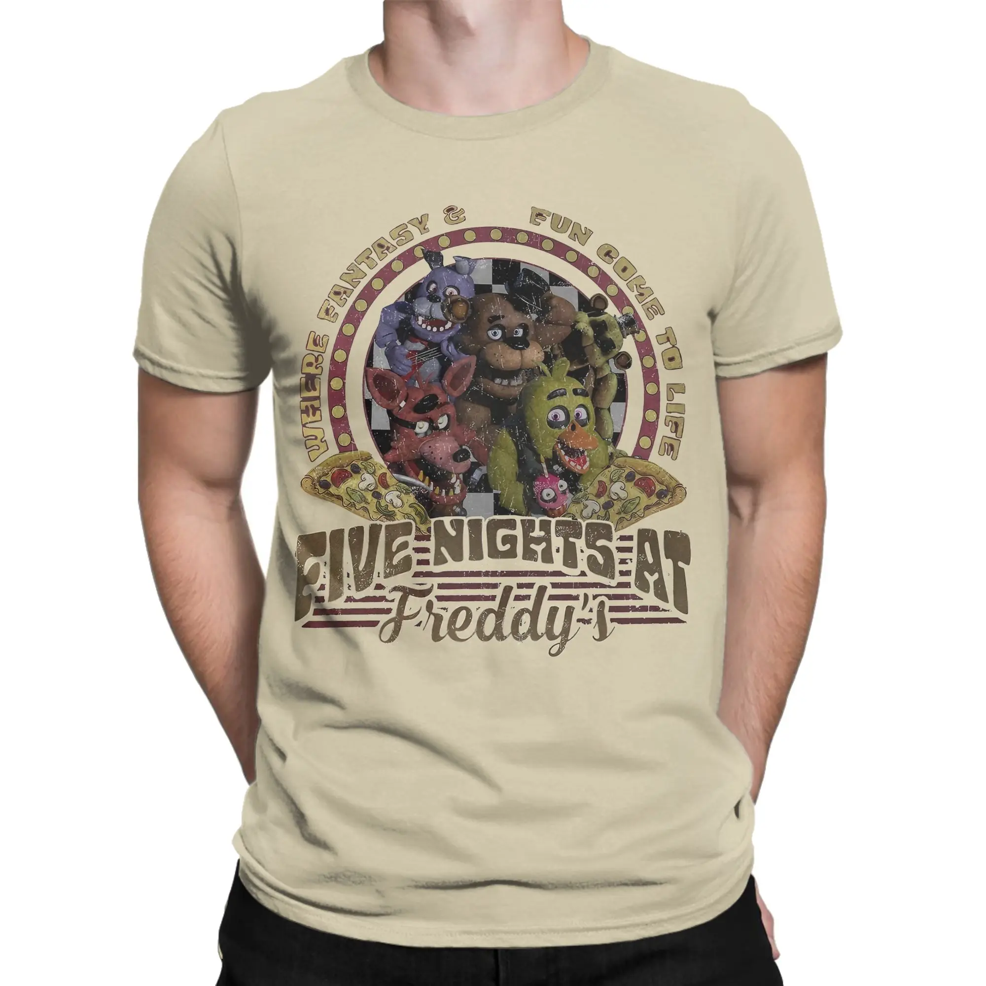 

Five Nights T-Shirts Men At Freddys Awesome 100% Cotton Tee Shirt Round Neck Short Sleeve T Shirts Printed Tops