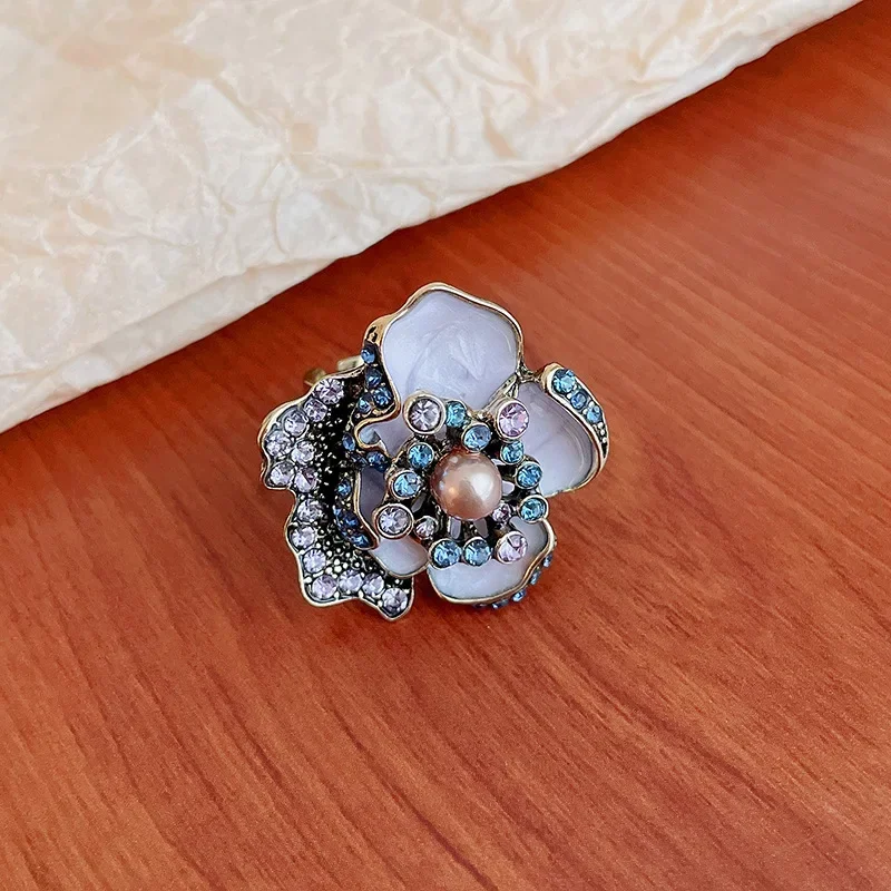 Flowers Butterfly Imitation Pearl Open Rings for Women Rhinestones Ladies Fashion Design Temperament Fingers Jewelry Wholesale image 2