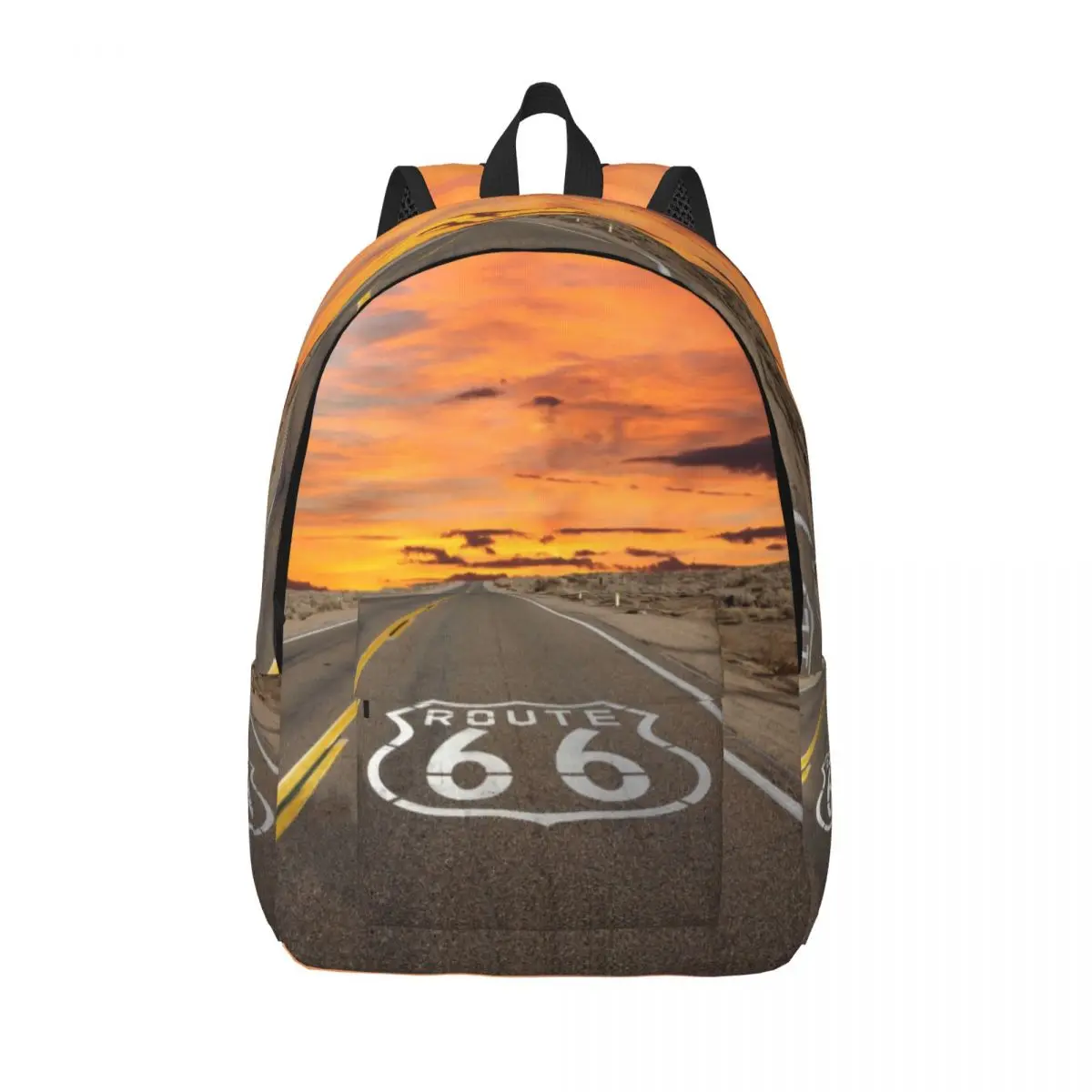 Custom America Highway Route 66 Travel Canvas Backpack Men School Laptop Bookbag Main Street of College Student Daypack Bags