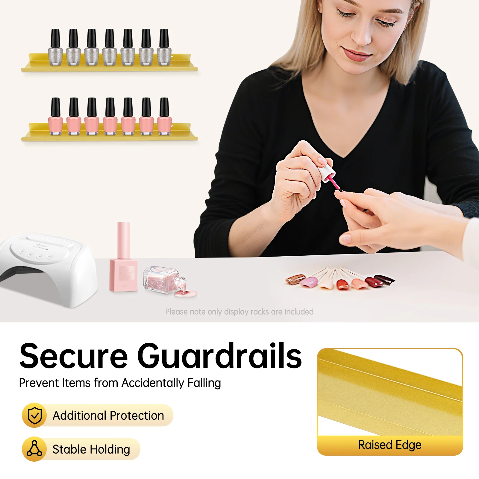 5-stufiges, an der Wand montiertes Nagellack-Präsentationsregal aus Metall, einfache dreieckige, schwebende Wandregale für Nagelstudios und Salons