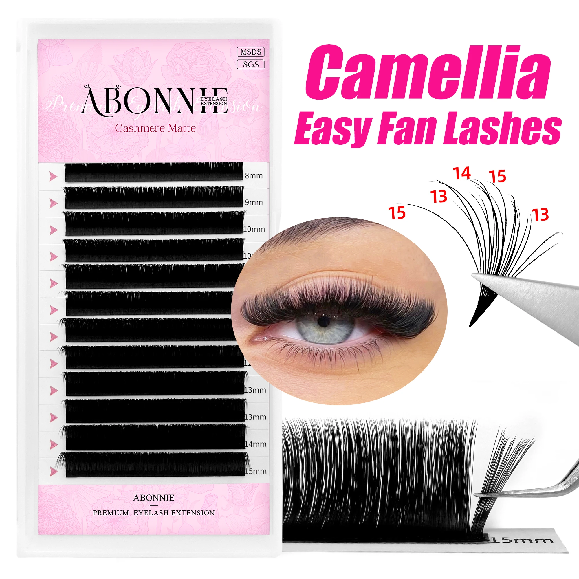 ABONNIE Camellia Easy Fan Lashes Cashmere Matte Fast Bloom Eyelash Extension Self-Making Fans Mega Volume Eyelash