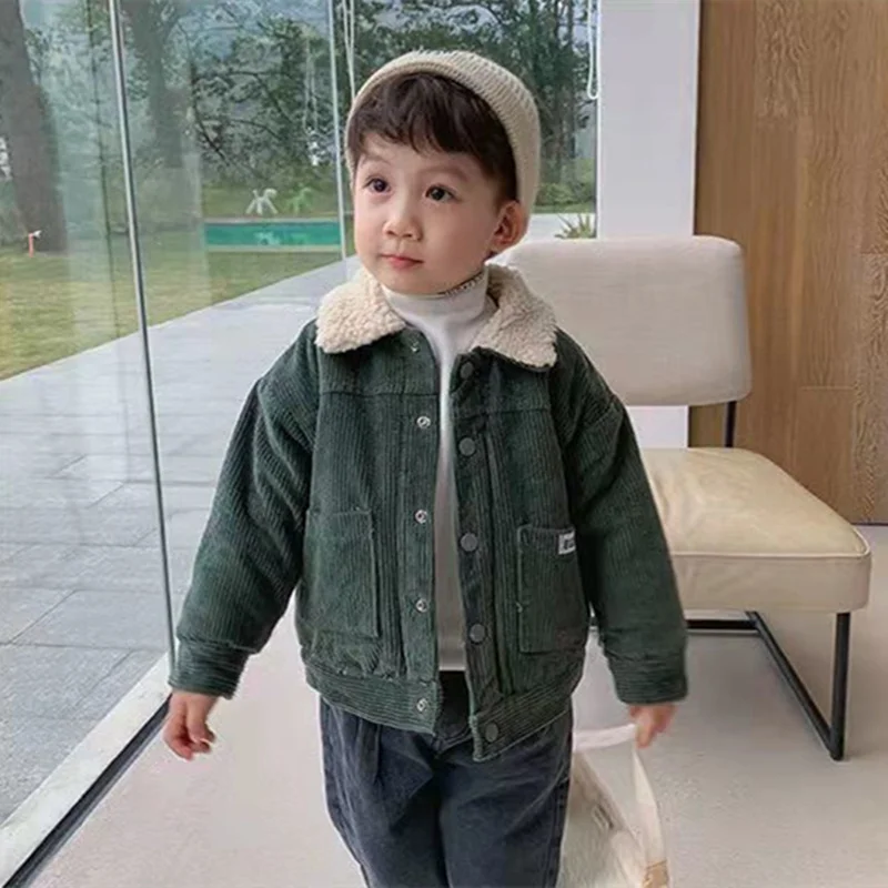 Boys Coat Jacket Outwear Tops Cotton 2024 Corduroy Thicken Plus Velvet Winter Autumn Plus Size Overcoat Children\'s Clothes