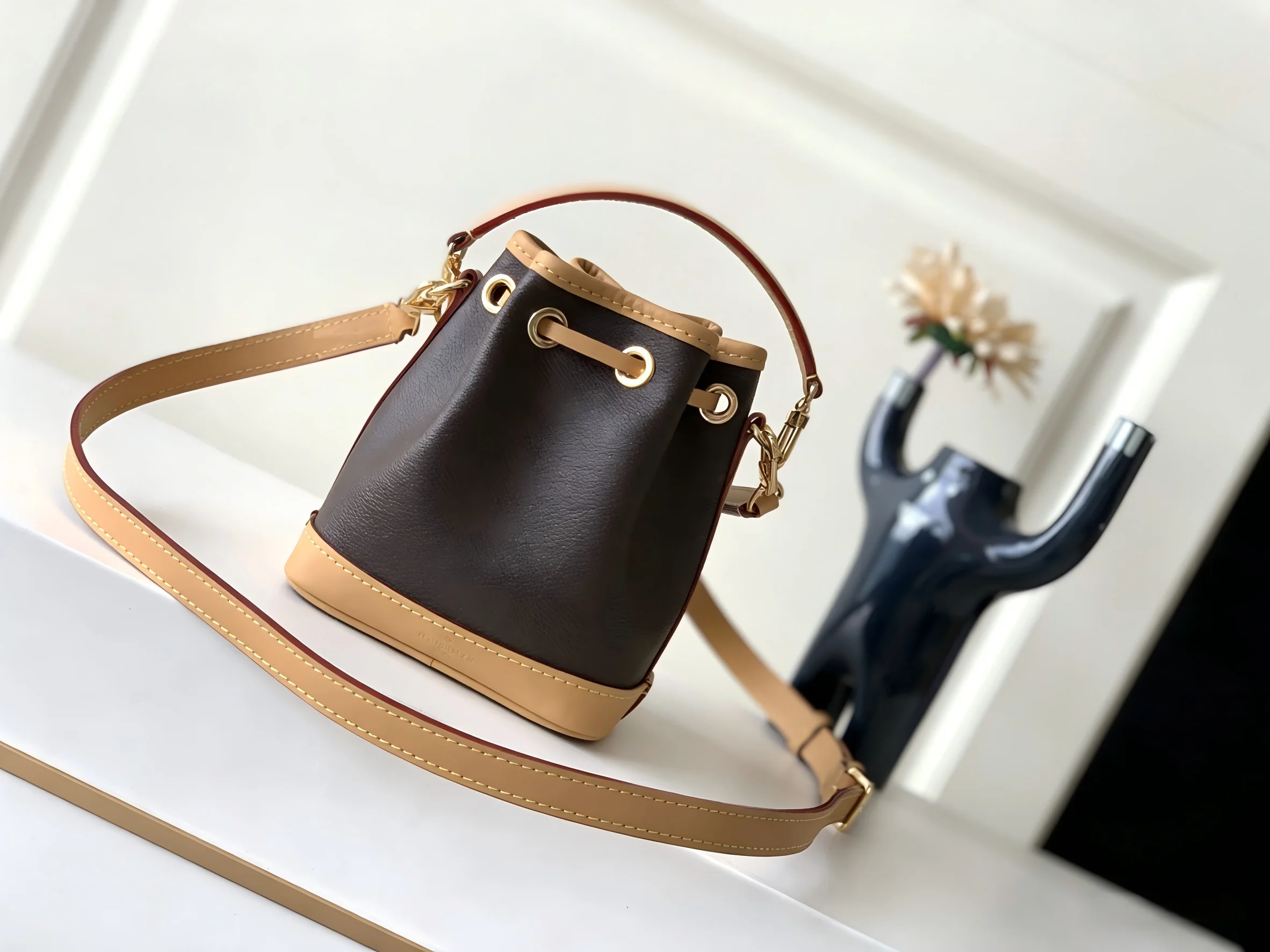 

Women's Mini Bucket Shoulder Bag in Caramel Brown, Lightweight & Versatile, A Must-Have for Warm-Weather Outfits