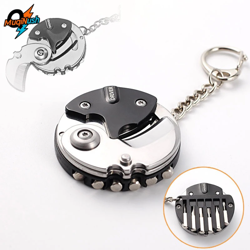 

MuqiNush 1Pc Multi Functional Outdoor Screwdriver Repair Tool Mini Folding Portable Removable Knife Keychain Unpacking Package