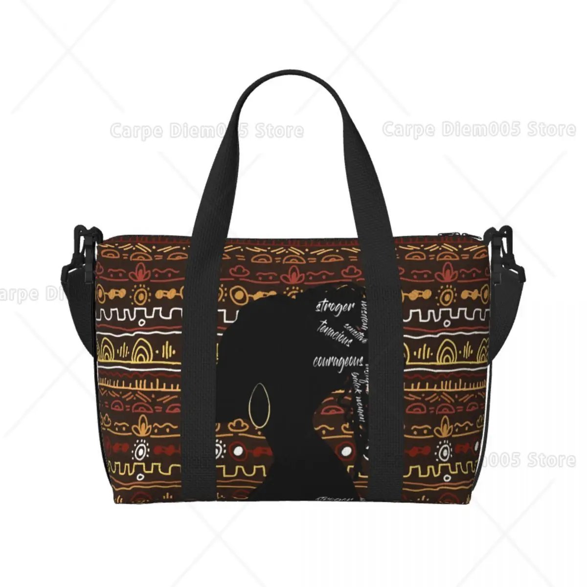 

Vintage Afro Women Brown Beach Tote Bag Women Print Large Compartment Beach Gym Yoga Travel Bags One Size