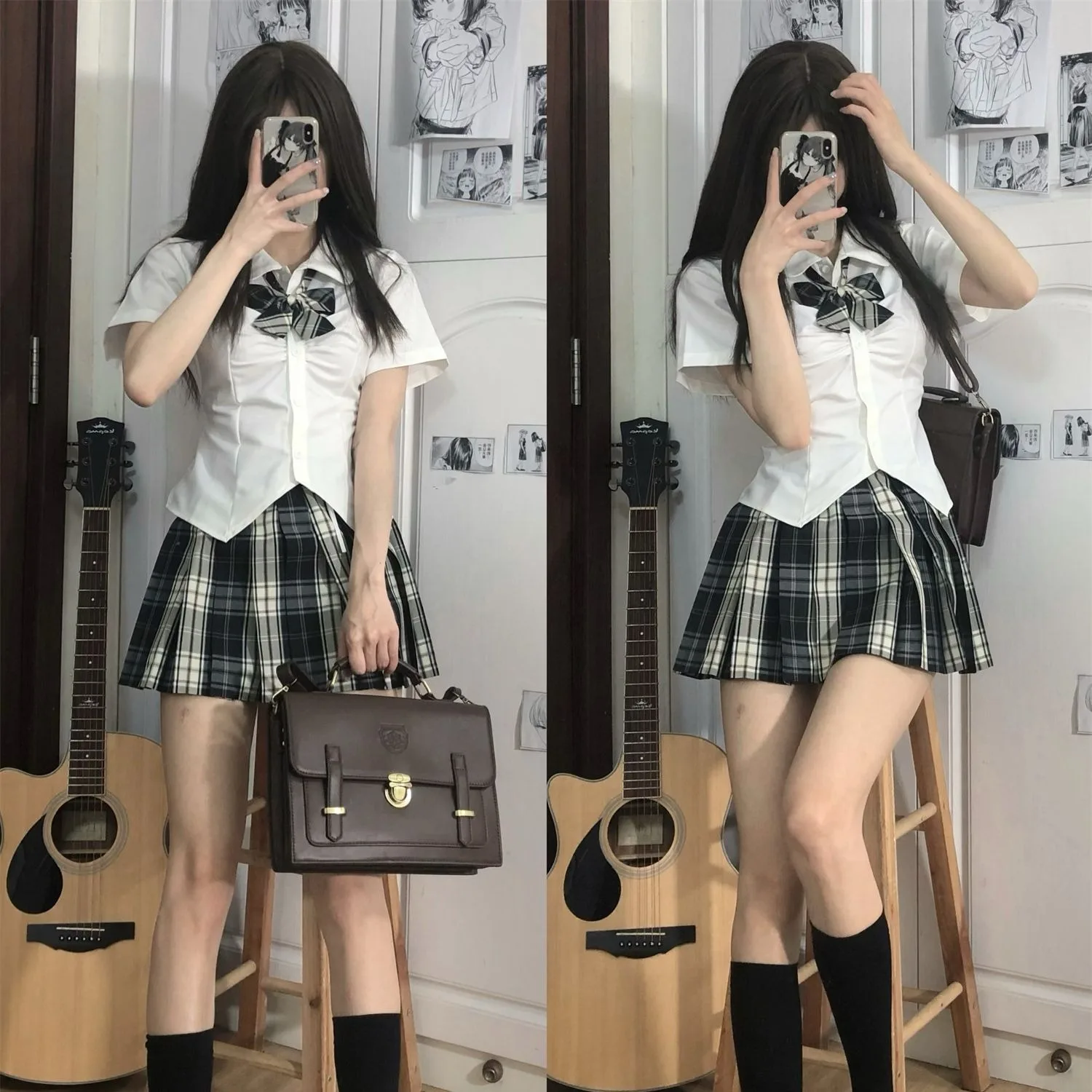 일본 JK 교복 허리 수트 셔츠 체크 스커트 나비 넥타이 쓰리피스 수트 칼리지 스타일 핫걸 의상 여학생 교복