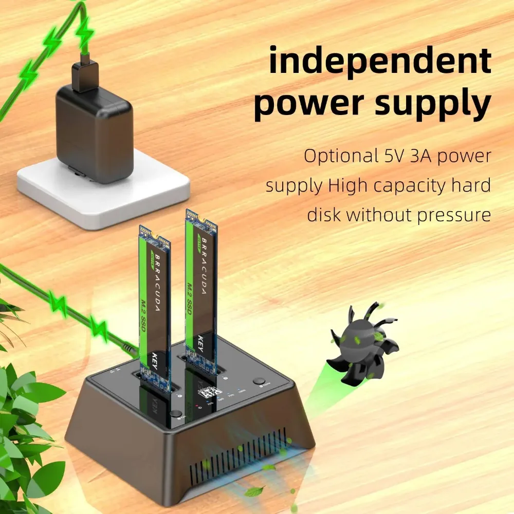 MAIWO Dual Bay M.2 NGFF SSD Enclosure Offline Clone Type-C for M Key M/B Key STAT PCIe SSD Type-C Hard Drive Reader with Fan