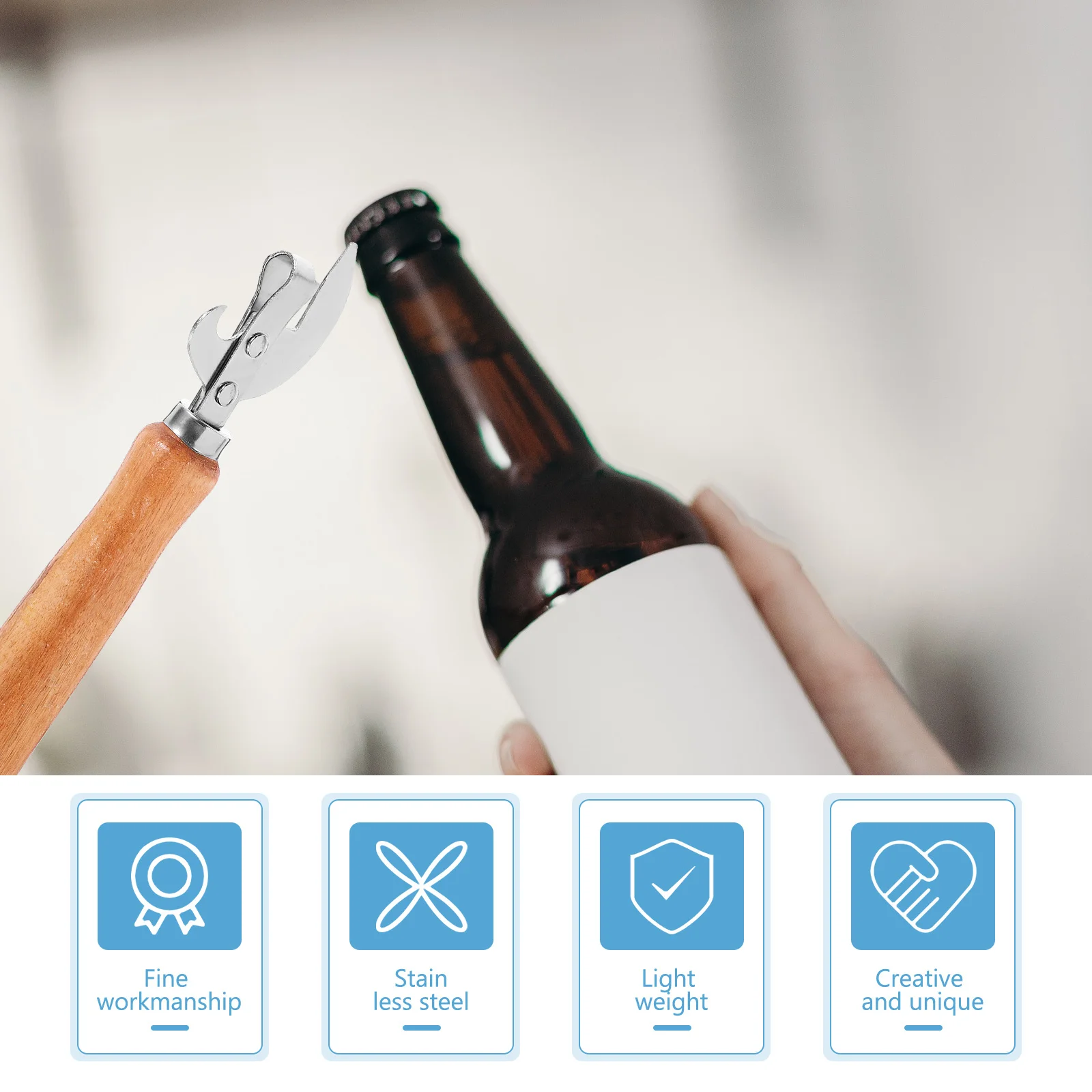 

2Pcs Multi Function Bottle Opener Wooden Handle Stainless Steel Can Wine Beer Opener Bar Kitchen Portable Compact